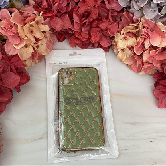 Luxury Sage Green and Gold Electroplated 3D Design iPhone & Samsung Galaxy Case - Picture 16 of 16